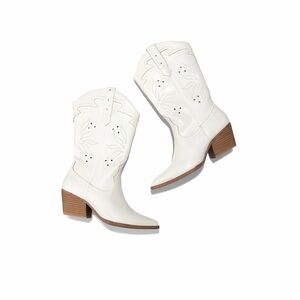 White Cowgirl Boots Size 7 | Pointed Toe Western | Mid-Calf Zip
